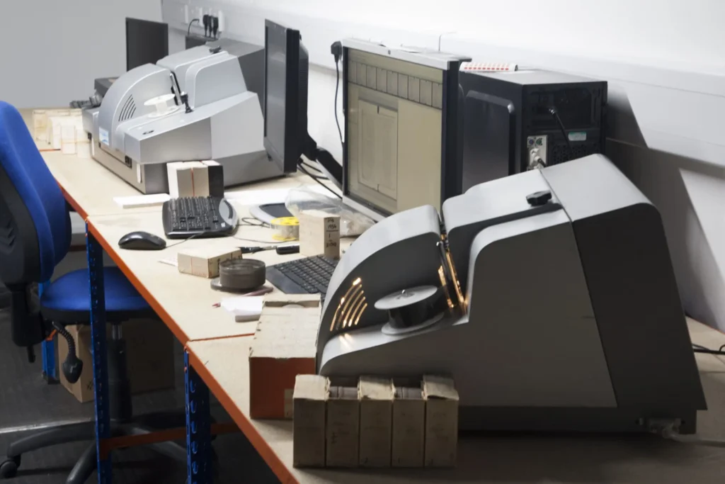 A photograph of multiple microfilm readers.