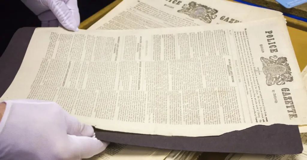 A photograph of a page of the police gazette